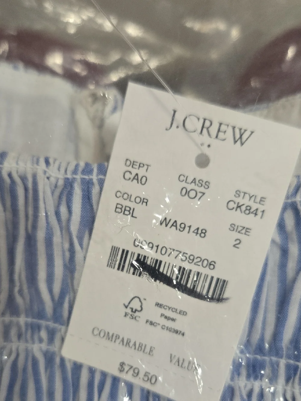 Nwt J. Crew Factory  100% Cotton Smocked Tank Top  Blue Stripe